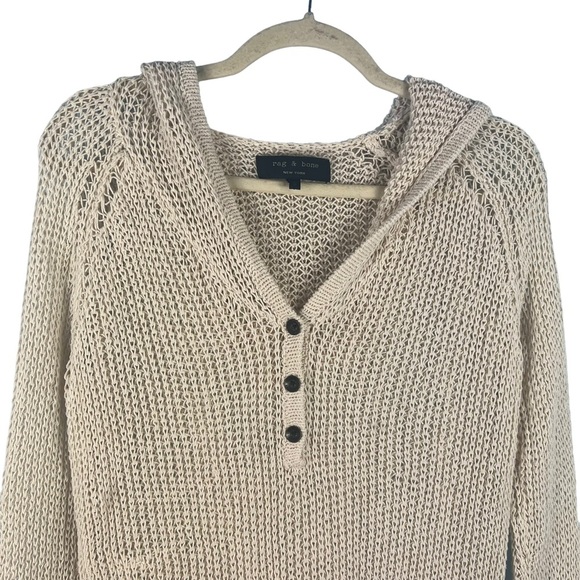 Rag & Bone Beige Knit Henley Hoodie Sweater Women’s Size Small Casual Pullover - Picture 2 of 9